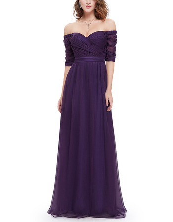 Elegant Sweetheart Floor Length Chiffon Evening Dress with Half Sleeves