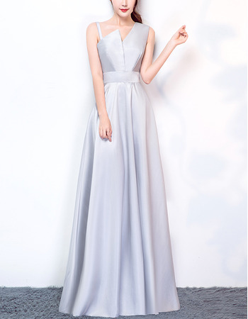 Asymmetric Floor Length Satin Evening Dresses