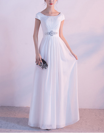 Custom Floor Length Chiffon Evening Dresses with Short Sleeves