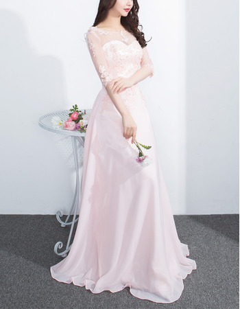 Inexpensive Floor Length Chiffon Evening Dresses with Half Sleeves