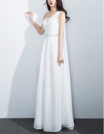 Elegant One Shoulder Sleeveless Floor Length Chiffon Evening Dresses