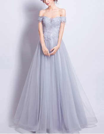 A-Line Off-the-shoulder Floor Length Evening Dresses