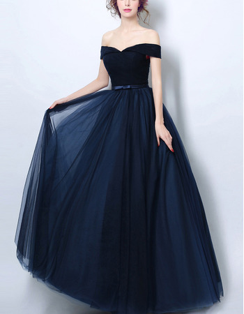 Custom Off-the-shoulder Floor Length Satin Tulle Evening Dresses