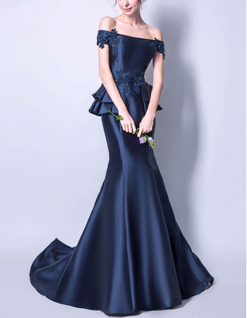 Off-the-shoulder Floor Length Satin Evening Dresses