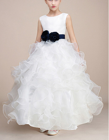 Discount Ankle Length Ruffle Skirt Flower Girl Dresses with Sashes