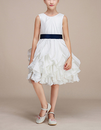 Stunning Knee Length Ruffle Skirt Flower Girl Dresses with Sashes