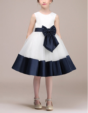 Custom A-Line Knee Length Satin Flower Girl Dresses with Belts