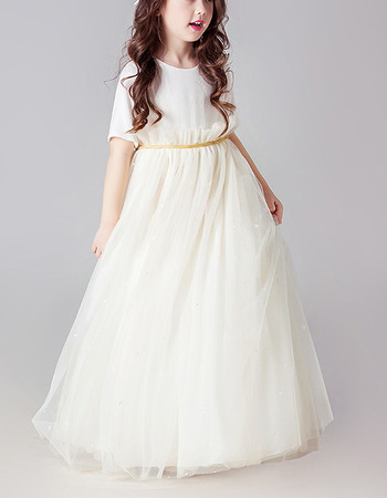 Lovely Floor Length Organza Flower Girl Dresses with Short Sleeves