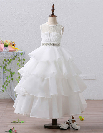 Custom Tea Length Organza Tulle Layered Skirt Flower Girl Dresses