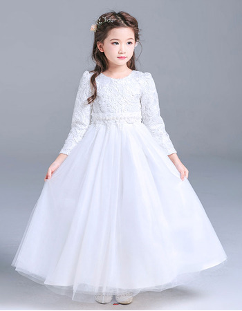 Affordable Floor Length First Communion Dresses with Long Sleeves