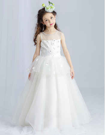 Discount Floor Length Satin Organza First Communion Dress with Applique