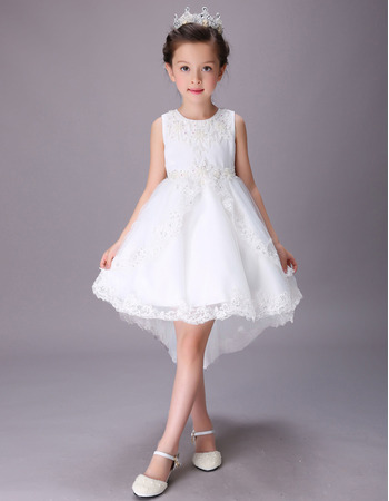 Stunning A-Line Sleeveless High-Low Short Satin Flower Girl Dresses