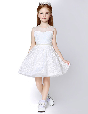 A-Line Sleeveless Mini/ Short Lace Flower Girl Dresses