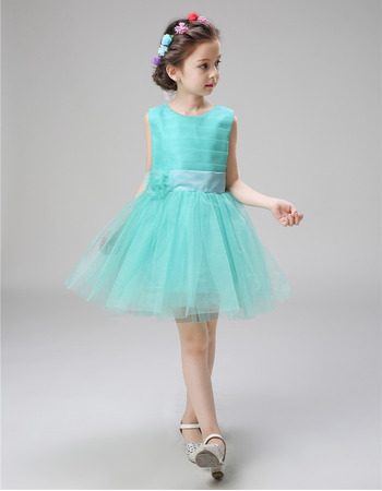 Affordable Sleeveless Mini/ Short Satin Organza Flower Girl Dresses