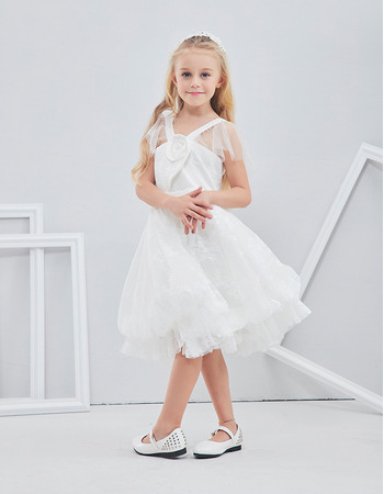 Adorable Knee Length Lace Flower Girl/ First Communion Dress with Straps