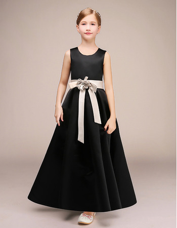 Adorable A-Line Ankle Length Satin Flower Girl Dresses with Sashes