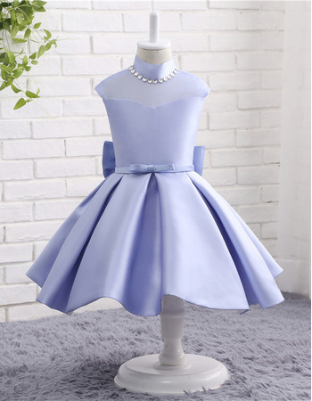 2018 New Style Knee Length Satin Flower Girl Dresses with Bows