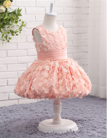 Discount Sleeveless Knee Length Flower Girl Dresses with Applique