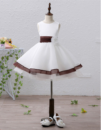 Inexpensive A-Line Short Satin Flower Girl Dresses with Belts