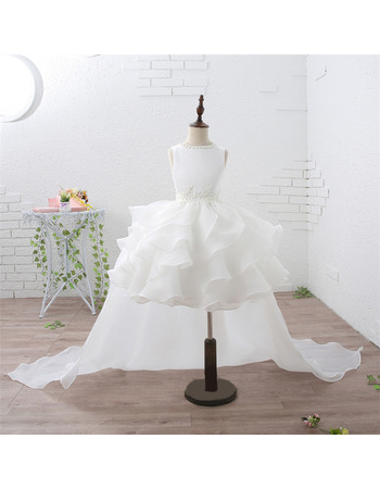 Custom Short Ruffle Skirt Flower Girl Dress with Detachable Train