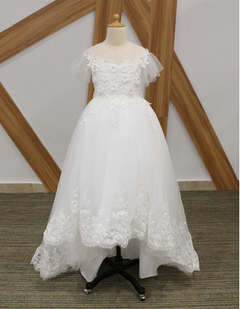 Adorable High-Low Flower Girl/ Communion Dresses with Short Sleeves