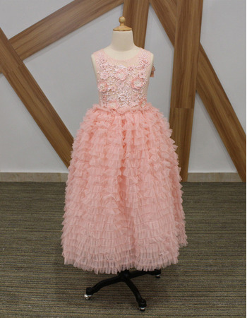 Tea Length Ruffle Skirt Pink Flower Girl Dresses