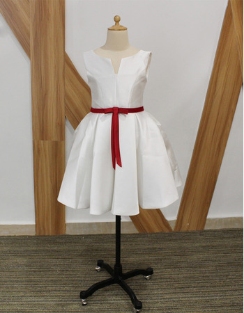 Custom Sleeveless Short Taffeta Flower Girl Dresses with Belts