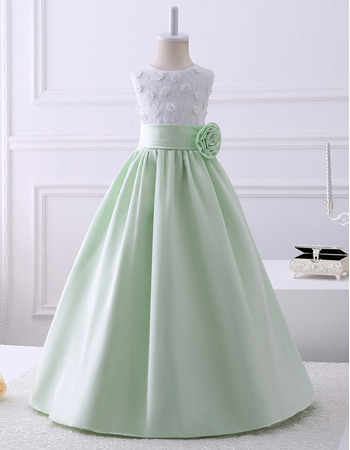 Discount A-Line Sleeveless Floor Length Satin Lace Flower Girl Dresses