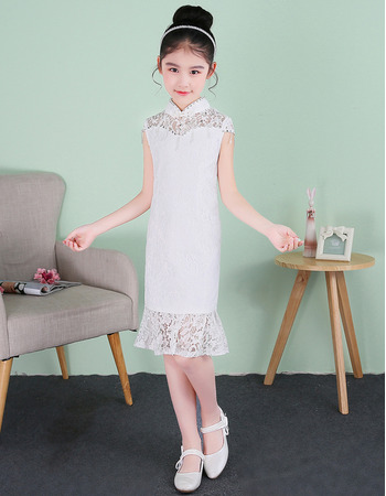 Stunning Column Mandarin Collar Short Lace Flower Girl Dresses