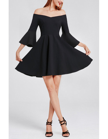 Affordable Off-the-shoulder Mini Black Homecoming Dress with Bell Sleeves