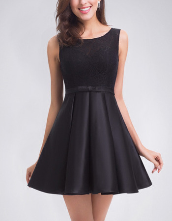 New A-Line Sleeveless Short Satin Homecoming/ Little Black Dress