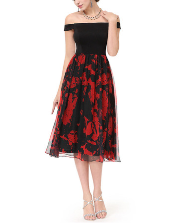 Custom Off-the-shoulder Knee Length Satin Print Homecoming Dresses