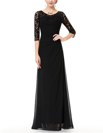 Affordable Long Chiffon Black Mother Dresses with Half Lace Sleeves