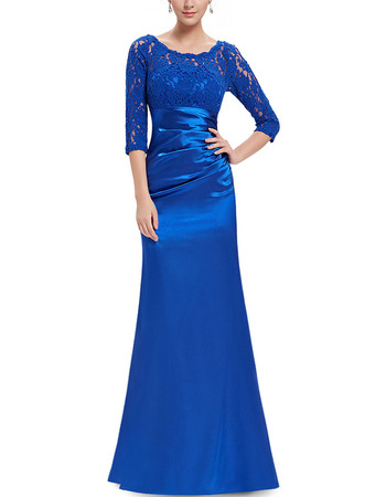 New Long Satin Mother Dresses with 3/4 Long Lace Sleeves