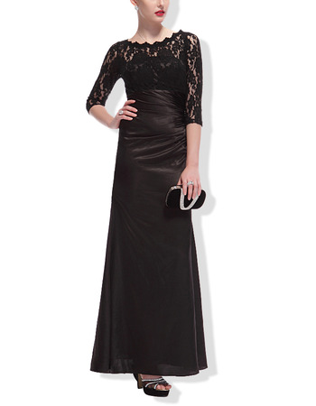 Custom Floor Length Black Mother Dresses with 3/4 Long Lace Sleeves