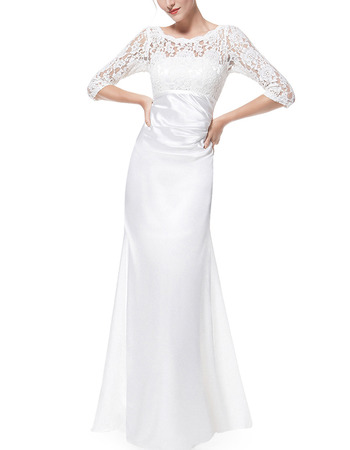 Custom Floor Length Satin Mother Gowns with 3/4 Long Lace Sleeves