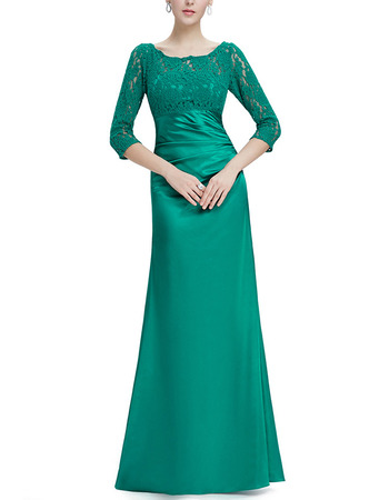 Long Satin Mother Gowns with 3/4 Long Lace Sleeves