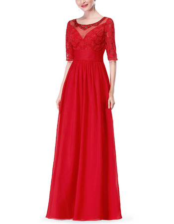 New Floor Length Chiffon Mother Dresses with Half Sleeves