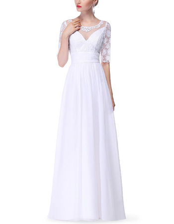 Inexpensive Long Chiffon Mother Dresses with Half Lace Sleeves