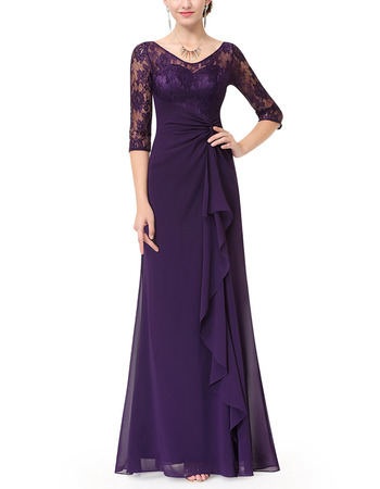 Elegant Long Chiffon Mother Dresses with Half Lace Sleeves & Ruffle