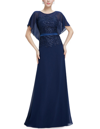 Custom Floor Length Chiffon Mother Dresses with Cap Sleeves & Belts