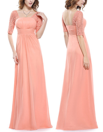 Custom Floor Length Chiffon Mother Dresses with Half Lace Sleeves