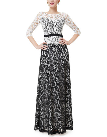 Discount Lace Black & White Mother Dresses with Half Sleeves