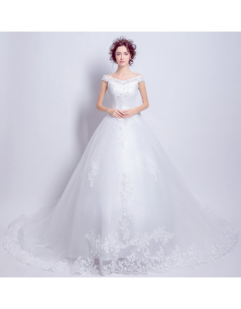 Elegant Off-the-shoulder Cathedral Train Organza Wedding Dresses