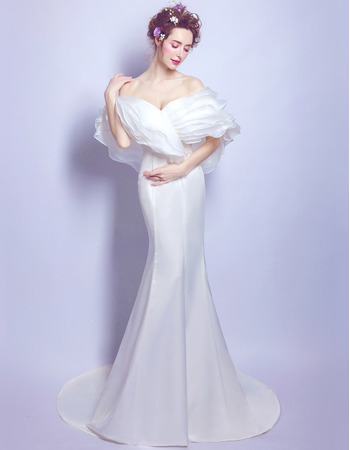 New Sheath Off-the-shoulder Sweep Train Satin Wedding Dresses