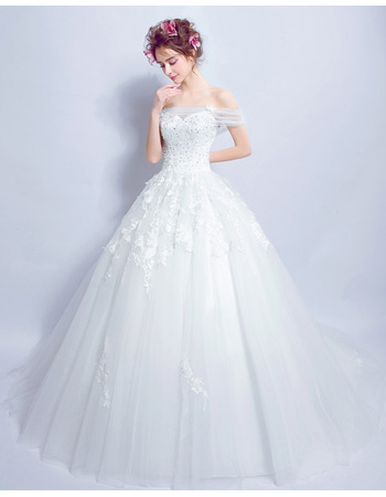 Affordable Off-the-shoulder Chapel Train Organza Wedding Dresses