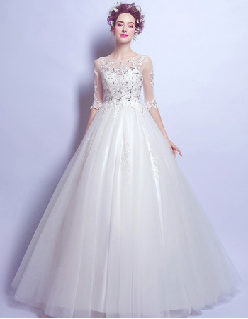 Inexpensive Floor Length Organza Wedding Dresses with Half Sleeves