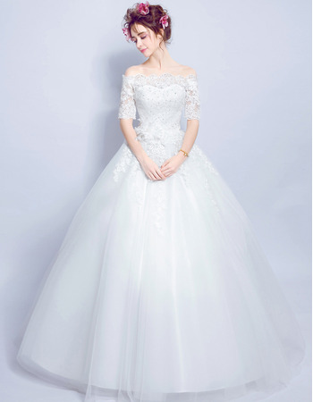 Elegant Off-the-shoulder Long Wedding Dresses with Half Sleeves