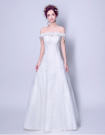 Elegant A-Line Off-the-shoulder Sweep Train Lace Wedding Dresses