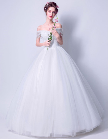 Discount Ball Gown Off-the-shoulder Floor Length Wedding Dresses